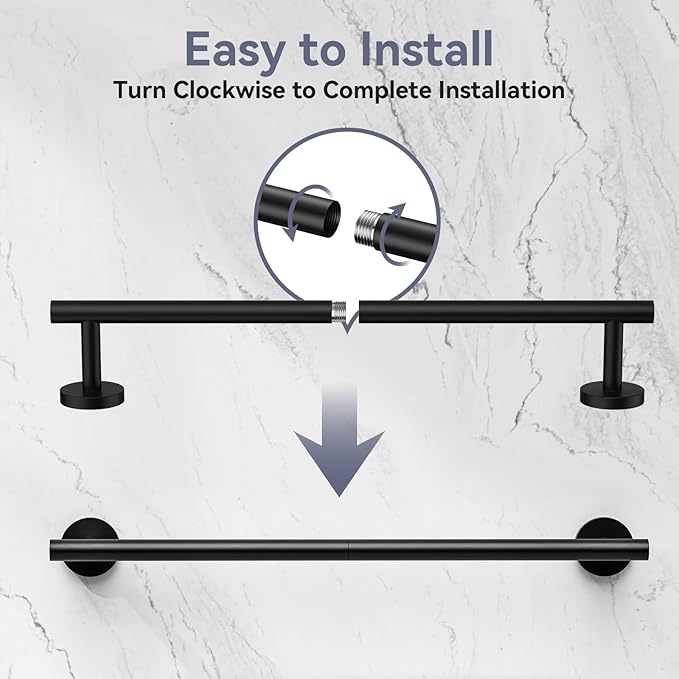 2 Pack Matte Black Towel Bar, 18 Inch Bathroom Towel Rack, Towel Holder Wall Mounted, Thicken SUS304 Stainless Steel Towel Rod Modern Home Decor (Total Length 20-Inch)