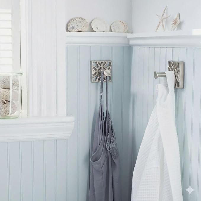 Autumn Alley Two Nickel Hooks, Bathroom Towel Hook, Robe Hook Wall Mounted - Decorative Wall Hooks for Towel, Robe, Cast Coat and Door Hook for Bathroom Modern Unique Style, 2 Pack