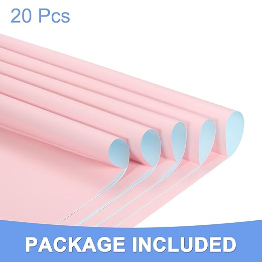Double Sided Color Flower Wrapping Paper - 20 Sheet Waterproof Floral Bouquet Wrapping Paper Fits for Wedding Graduation Gifts - (22.8x22.8 Inch, Light Pink/Light Blue)