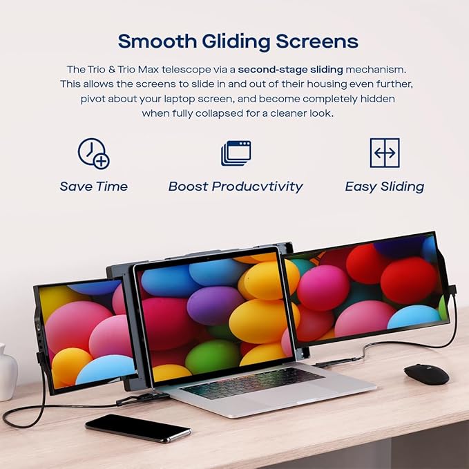Portable Monitor - Mobile Pixels 13.3'' Trio Monitor for 13''-14'' Laptops with Built-in Kickstand, 1080P Full HD IPS Triple Screen, USB A/Type-C Plug and Play, Windows/Android/Mac (Optional Magnets)