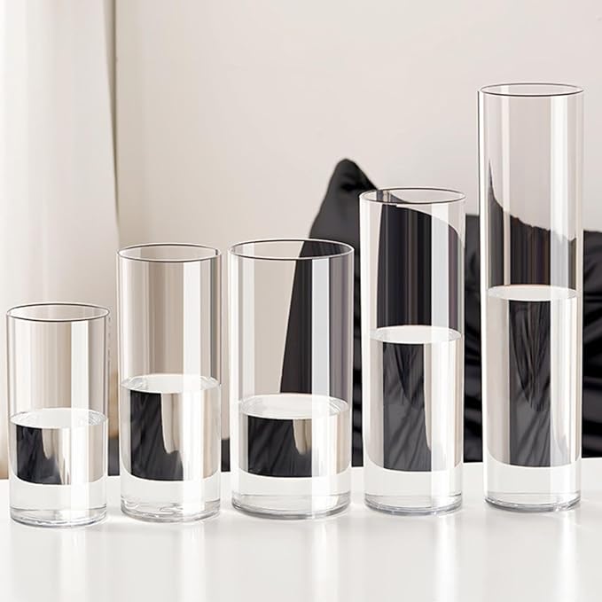Clear Acrylic Decorative Vase for Flower Arrangements, Break-Resistant Tall Cylinder Vase for Wedding Centerpieces, Unbreakable Modern Plastic Vase for Home Decor