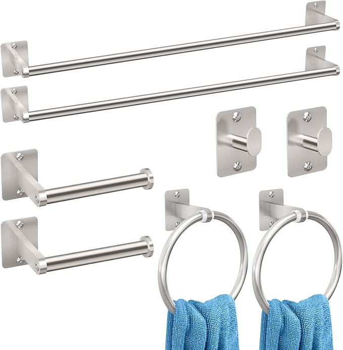 KLJKPA 8 Pieces Bathroom Hardware Set, 24 inch Towel Bar, Brushed Nickel Bathroom Accessories Set, Towel Racks for Bathroom, Robe Towel Hooks, Toilet Paper Holder Wall Mounted