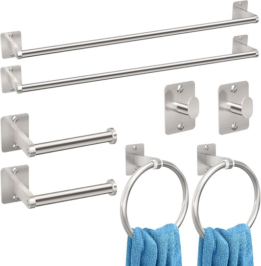 KLJKPA 8 Pieces Bathroom Hardware Set, 24 inch Towel Bar, Brushed Nickel Bathroom Accessories Set, Towel Racks for Bathroom, Robe Towel Hooks, Toilet Paper Holder Wall Mounted