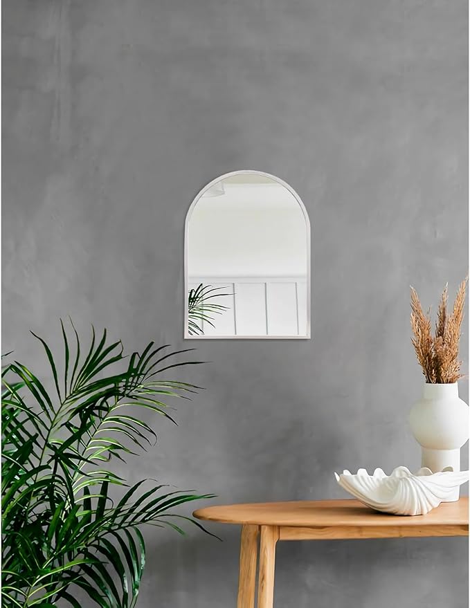 Arched Wall Mirror, Silver Arch Brushed Metal Frame Bathroom Mirror, Arched Top Bathroom Vanity Mirrors for Living Room Bedroom Mantel Entryway Hallways Home Decor Aluminum Alloy Frame 16"x12"