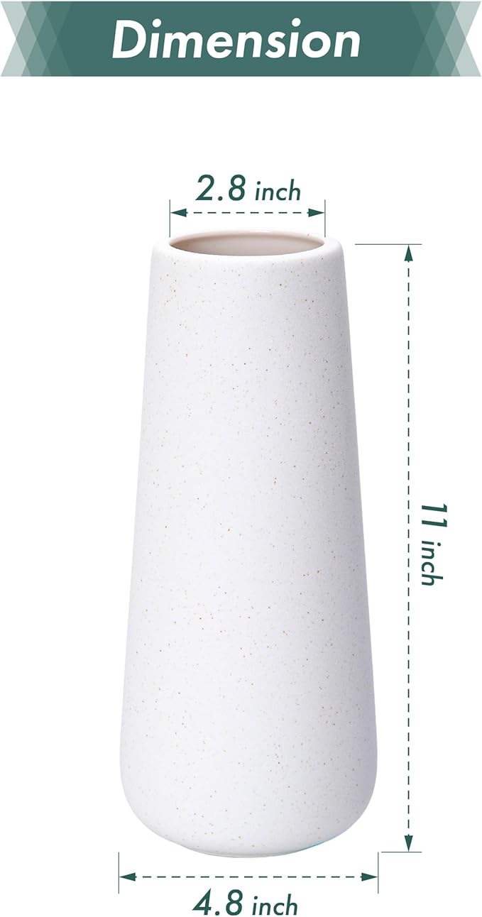 D'vine Dev 11 Inch Ceramic Flower Vase Textured Finishing, Minimalist Design for Kitchen, Bedroom, Living Room, Centerpieces, Office, Speckled Porcelain, VS-XH-G-2