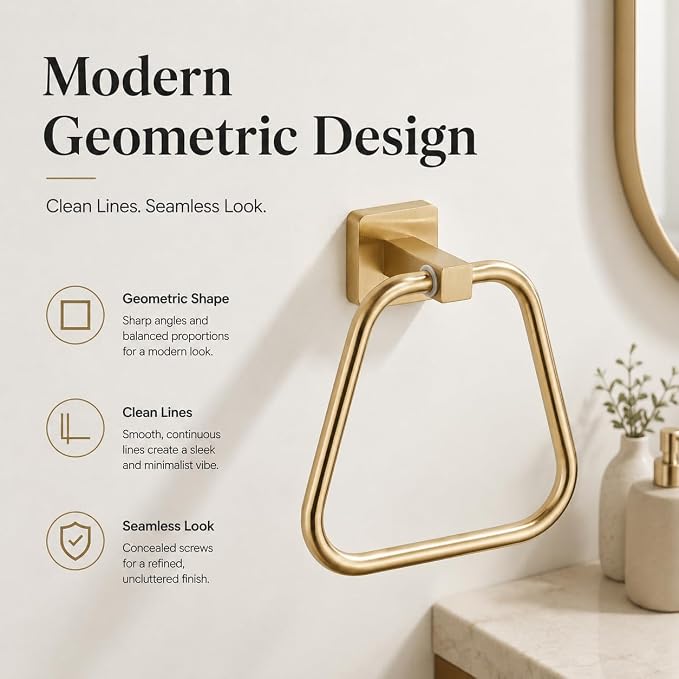 Brushed Gold Towel Ring for Bathroom, Kitchen Bath Towel Holder Hangers Wall Mount Heavy Duty Stainless Steel