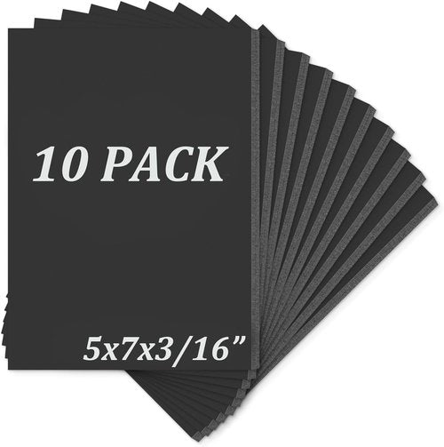 Mat Board Center | Acid-Free Foam Boards - Pack of 10, 5x7 Inch Black, 3/16" Thick