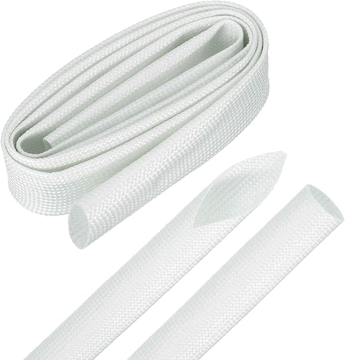 MECCANIXITY 3ft Braided Cable Sleeve, 5/8" ID 200C High Temperature 1500V Fiberglass Wire Insulation Cord Protector Organizer Wires Management for Motor Engine Fuel Line, White