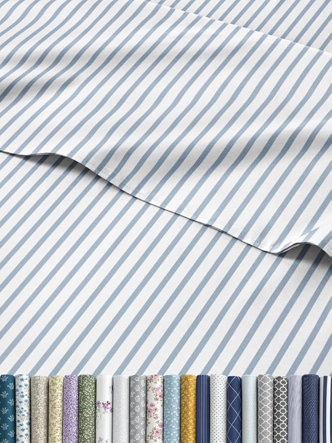 Striped Sheets - Blue & White Striped Sheets - 1 Flat & 1 Fitted & 1 Pillowcase w/ Deep Pockets – Wrinkle & Fade Free - Ultra-Soft, Breathable & Cooling - Luxury Pinstripe Bedding - Twin XL Size Set