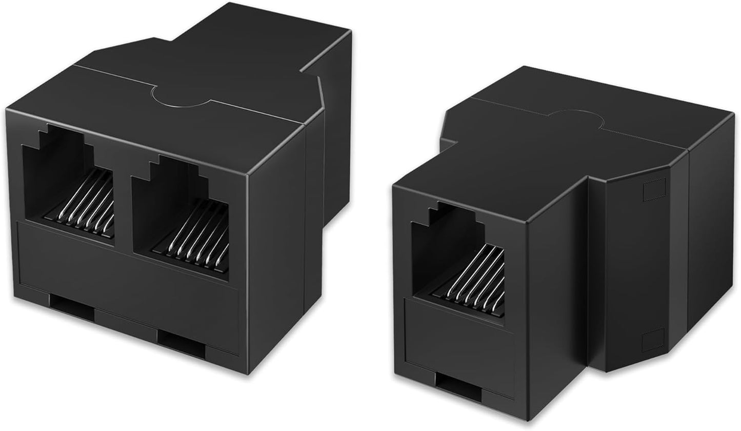 Uvital Telephone Line Splitters - RJ12 6P6C 1 Female to 2 Female Connectors | Black, 2 Pack
