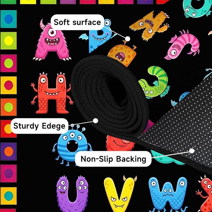 Alphabet Monster Area Rug for Kids 5'x7' Colorful ABC Learning Carpet Non Slip Educational Play Mat for Nursery Bedroom Playroom Classroom Living Room Home Decor