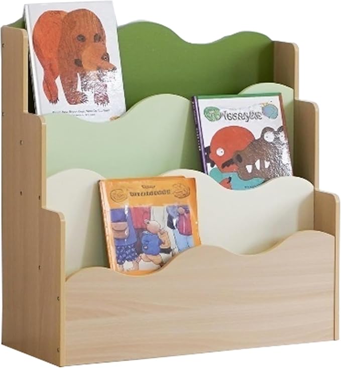 Kids Bookshelf Montessori Shelf for Toddlers, Front-Facing Book Organizer for Children, Pastel Nursery Floor Bookshelf, Wave Design Reading Corner Display Rack