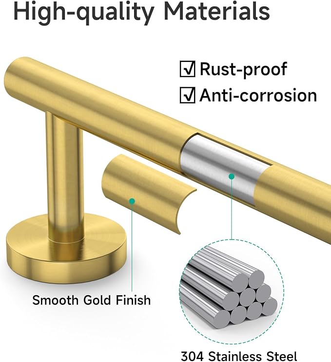 USHOWER Light Gold Towel Bar, 18-Inch Towel Racks for Bathroom Wall-Mounted, SUS304 Stainless Steel Towel Rod (Total Length 20-Inch)