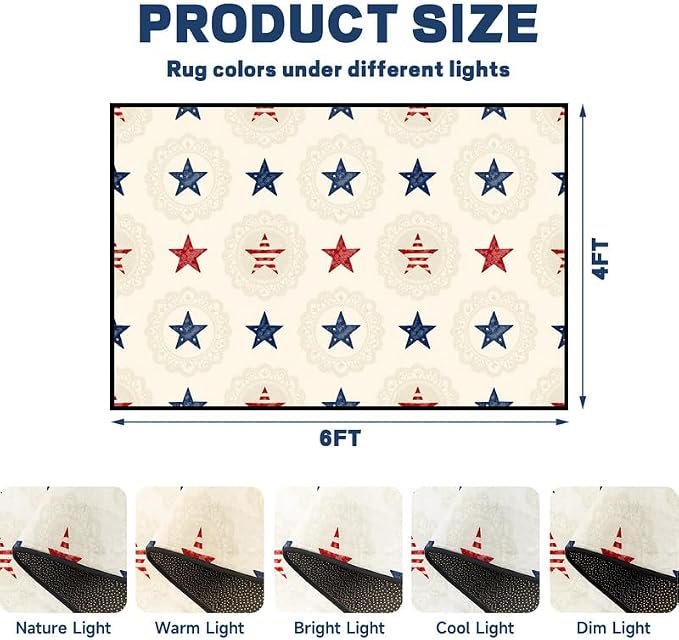 Star Area Rug 4'x6' Vintage Red Blue White Carpet Washable Low Pile Floor Mat Rugs for Bedroom Living Room Nursery Playroom Classroom Home Decor