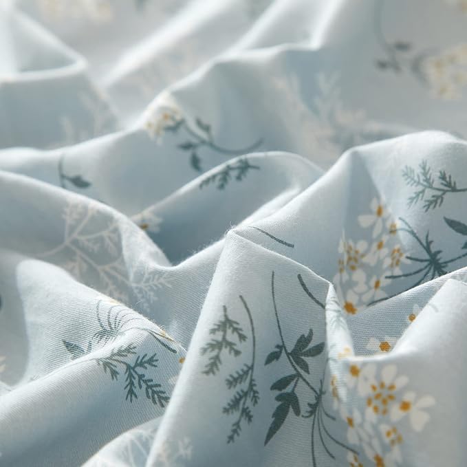 Blue Floral Comforter Set for King Bed Blue Flowers Comforter King Set,Boho Style Comforter with 2 Pillowcases,Shabby Chic Bedding Comforters for All Season,Comfy,Fluffy