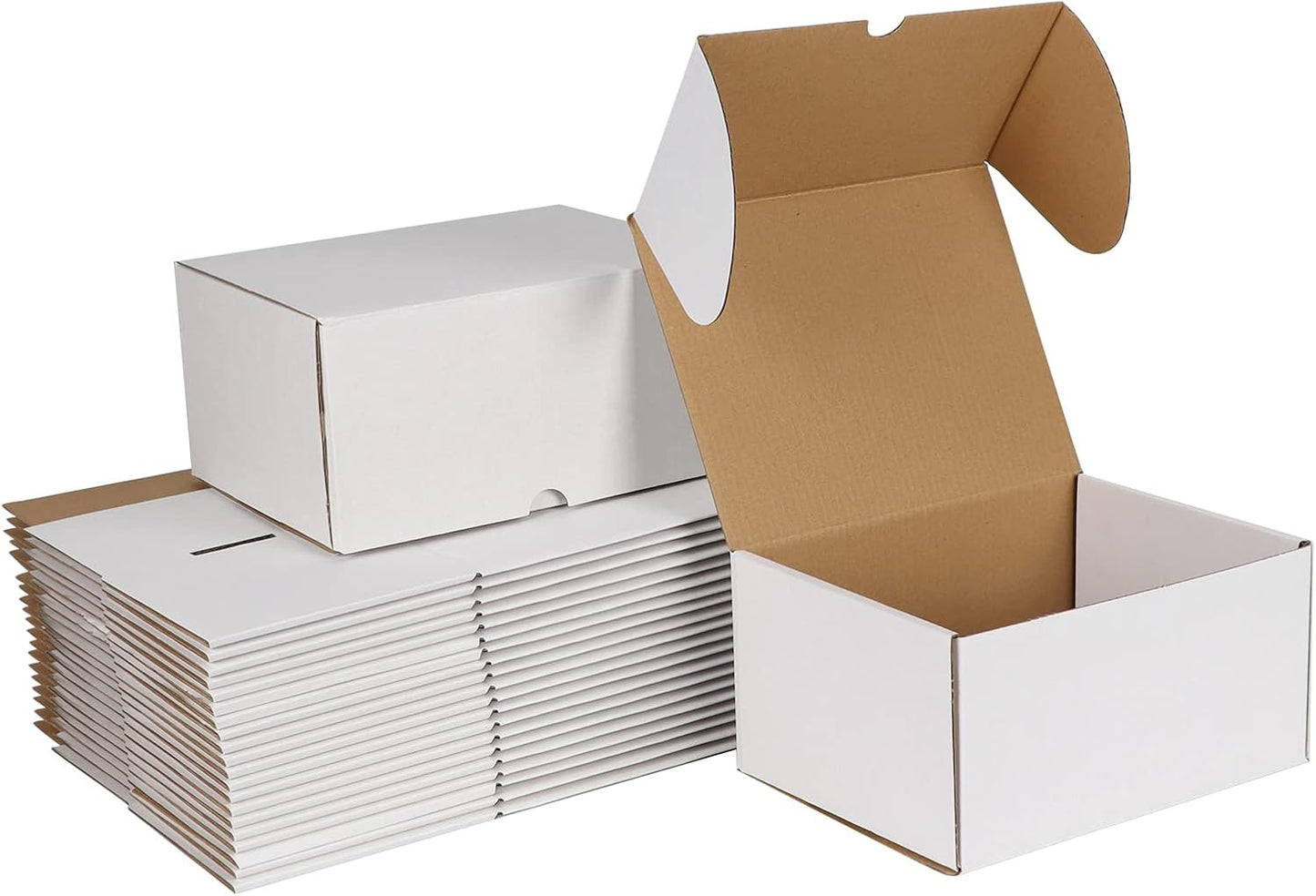 ZBEIVAN 8x6x4 White Shipping Boxes - Set of 25 Corrugated Cardboard Mailers for Small Business Packaging