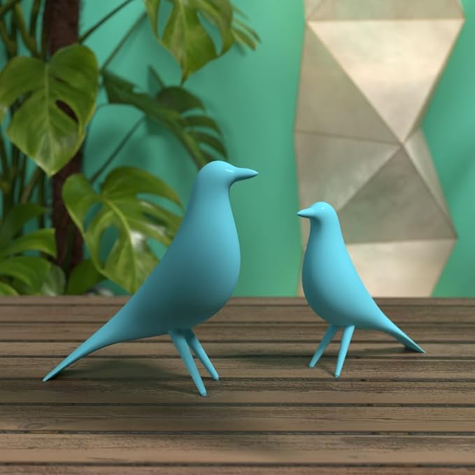 Mid Century Modern Retro Style Bird Family Decor Vintage Look Figurines 1960s 50s MCM Midmod Set of 2 Office Decoration Home Living room Gift (Light Blue)