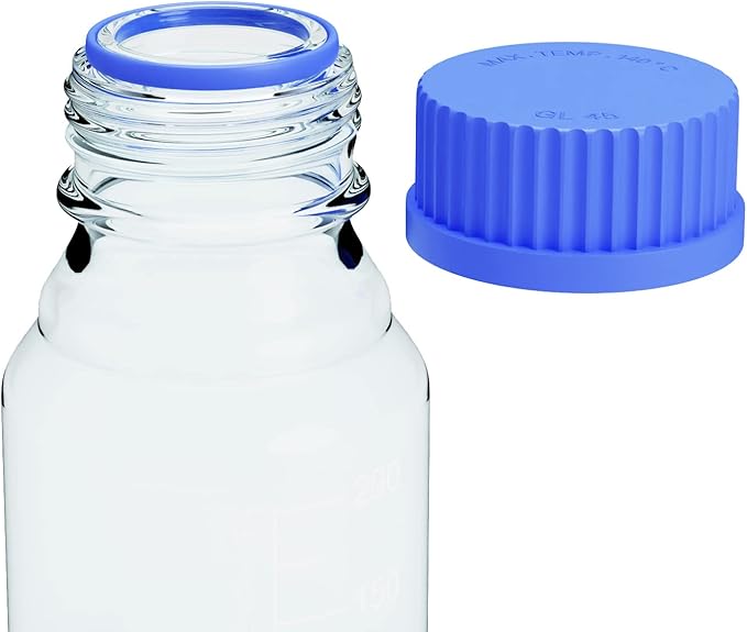Borosilicate Glass Bottles - 2pcs Round Media Storage Bottle - 250ml with GL45 Blue Screw Cap