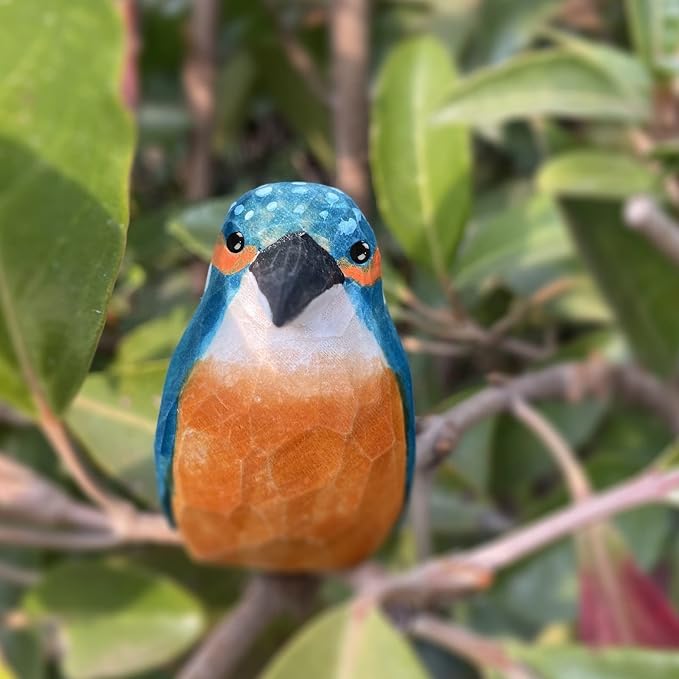 Bird Figurines Hand Carved Painted Wooden Statues for Home Decor, Gift for Bird Lovers,Housewarming, Birthday, Christmas, Anniversaries (NO.15-European Kingfisher)