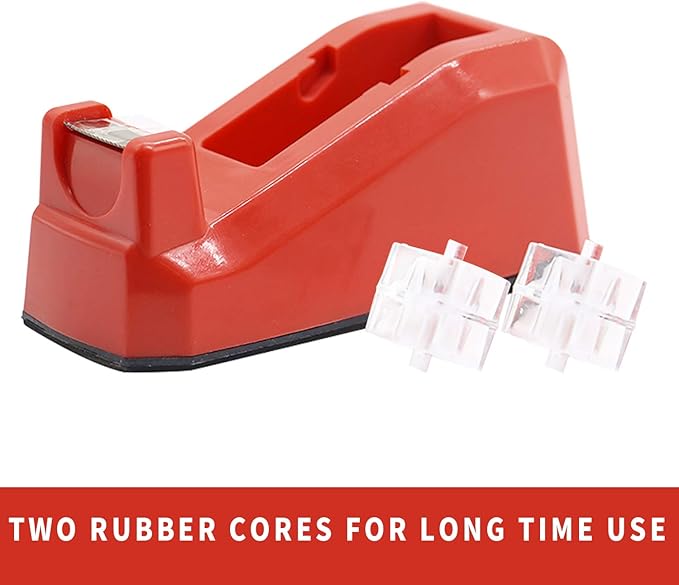 BOMEI PACK Cute Red Desk Tape Dispensers, 1 Pack with 12Rolls Transparent Tape, 1 Inch Core, for School, Office and Home DIY