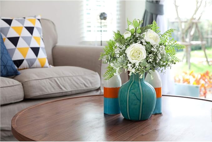 famibay Artificial Flowers 2 Pack White Artificial Roses with Stems Baby Breath for DIY Bouquets Wedding Centerpieces Party Table Decoration Home