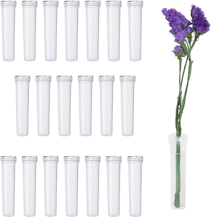 JFFX 20 Pcs Floral Water Tubes 2.8 Inch Clear Plastic Flower Vials with Caps for Flower Arrangement Decoration