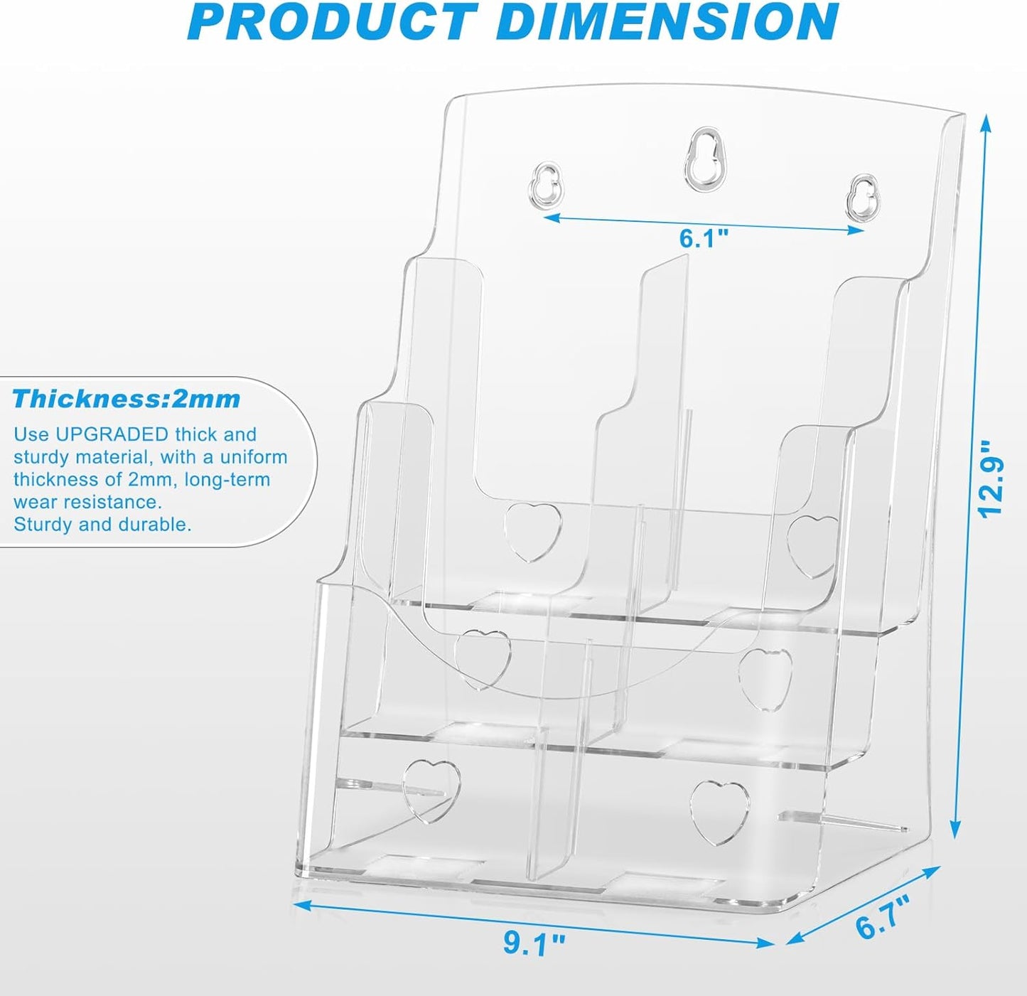 Xydstay Acrylic Brochure Holder - 3-Tier Clear Display Stand for 8.5x11 Inches | Slant Back Design