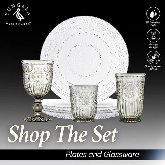 Black Glassware set of 6 smoke drinking glasses, 8 oz water glasses textured colored vintage glass cups dishwasher safe
