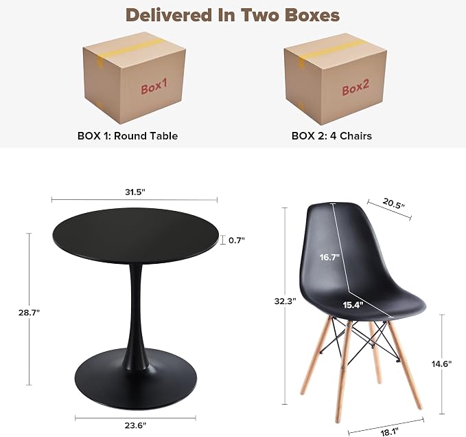 5 Piece Dining Table Set,31" Round Dining Table Set for 4,Modern Kitchen Table and Chairs for Dining Room & Coffee Shop & Small Spaces,Black