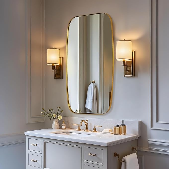 ANDY STAR Gold Oval Mirrors for Bathroom, Large 24x36’’ Brushed Gold Metal Framed Oblong Wall Mirror, Modern Brass Vanity Mirror in Stainless Steel Frame Wall Mount Horizontal or Vertical