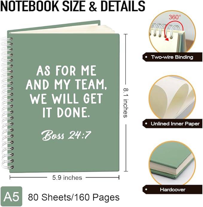 Msticey As For Me And My Team We Will Get It Done 160 Blank Pages Green Hardcover Spiral Notebook, Appreciation Gifts for Men Manager Supervisor Leader Coworker Colleague, Funny Boss Day Gifts
