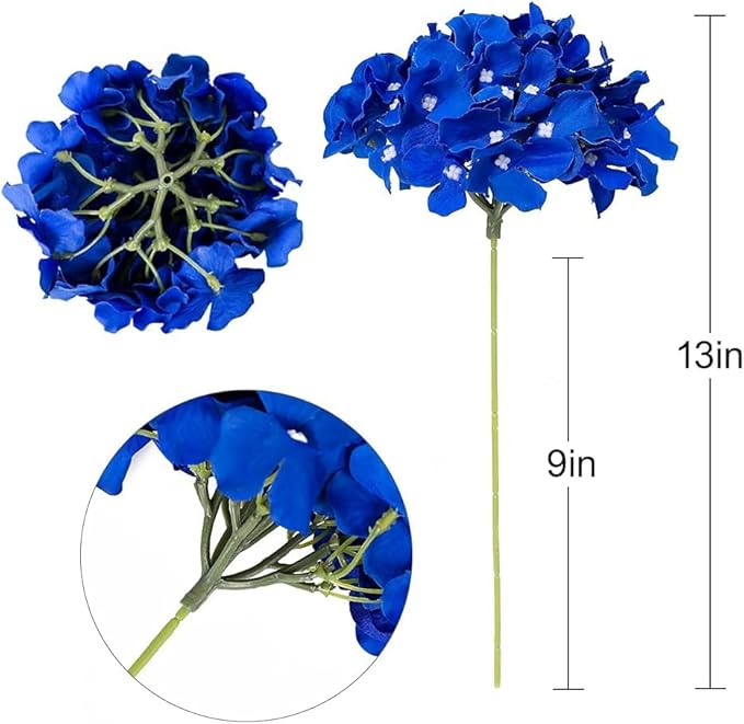 Fake Blue Hydrangea Artificial Flowers - Faux Silk Hydrangeas Flowers Heads with Stems Real Touch for Home Wedding Party Table Decor(Royal Blue,Pack of 10)