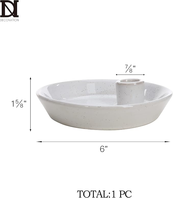 DN DECONATION White Ceramic Candle Holders, Modern Candlestick Holder with Tray, Boho Candle Holder, Unique Round Stoneware Candle Holder for Taper Candles, Halloween Christmas Fall Decor