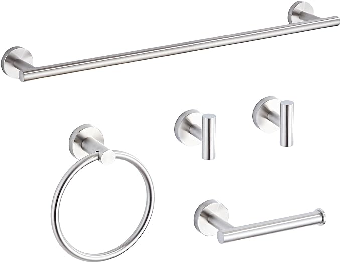 Brushed Nickel Bathroom Hardware Set 5 Piece with Towel Racks for Bathroom, SUS304 Stainless Steel Bath Towel Bar Set, 24 Inch Wall Mounted Accessories Kit…