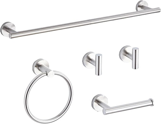 Brushed Nickel Bathroom Hardware Set 5 Piece with Towel Racks for Bathroom, SUS304 Stainless Steel Bath Towel Bar Set, 24 Inch Wall Mounted Accessories Kit…