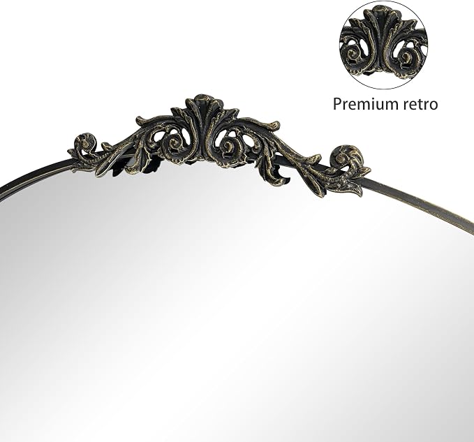 OUSHUAI Black Arched Mirror for Wall,Baroque Fireplace Mirror Decor,Brass Wall Mirror,Ornate Mirrors for Entryway/Bathroom/Living Room/Hallway 36"X30" …