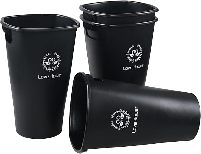 16 Inch Plastic Tall Floral Buckets for Cut Flowers, Set of 4 Wedding Flower Buckets Vase for Wedding Party Decoration, Black