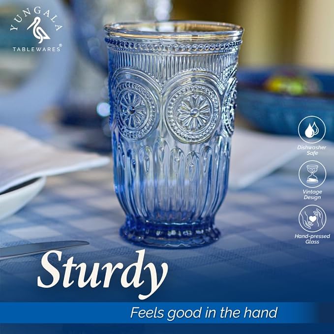 Blue Highball Glasses Set of 6 Tall Drinking Glasses 10 oz