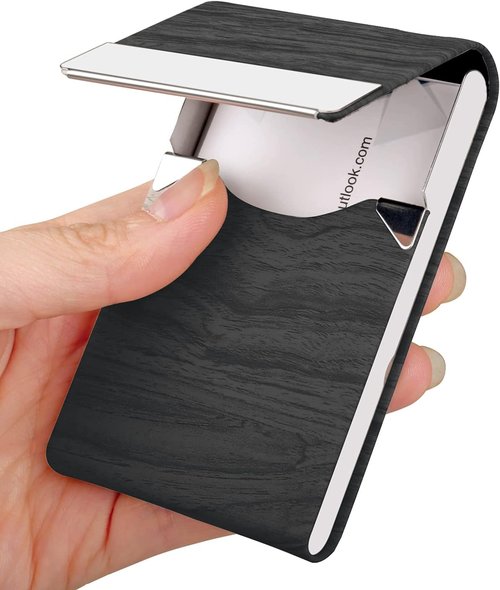 JuneLsy Business Card Holder Case - Professional PU Leather with Magnetic Closure | Black for Men & Women