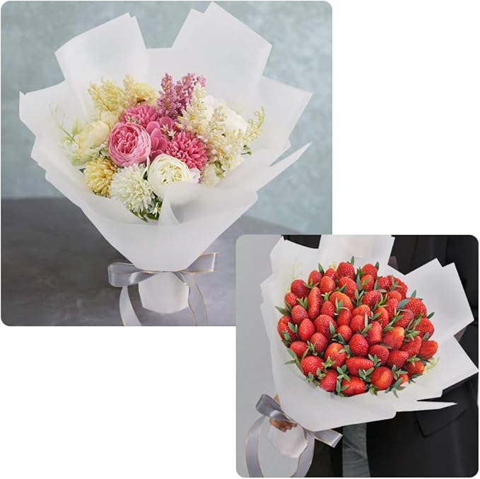 BEISHIDA 20 PCS Transparent White Floral Wrapping Paper-Matte Waterproof Flower Wrapping Paper Bouquet for Florist Supplies, DIY Crafts, Gift Packaging, Wedding, Birthday Gift