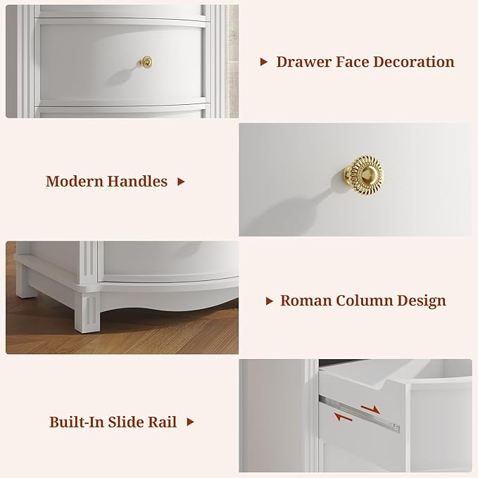 AuraCurve Tall 5-Drawer Chest, Elegant Dresser with Five Arc Fronts, Roman Column Decor, Slim Floor Standing Storage Cabinet, 48.6x23.6x15.7 Inches(White, 5 Drawer)