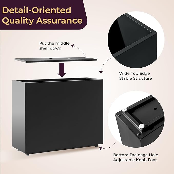 36Wx11Dx30H Tall Metal Planter Box with Removable Middle Partition and Adjustable Feet, Outdoor Elevated Planters for Patio, Yard, Deck | Easy Assembly, Drainage Holes, Black