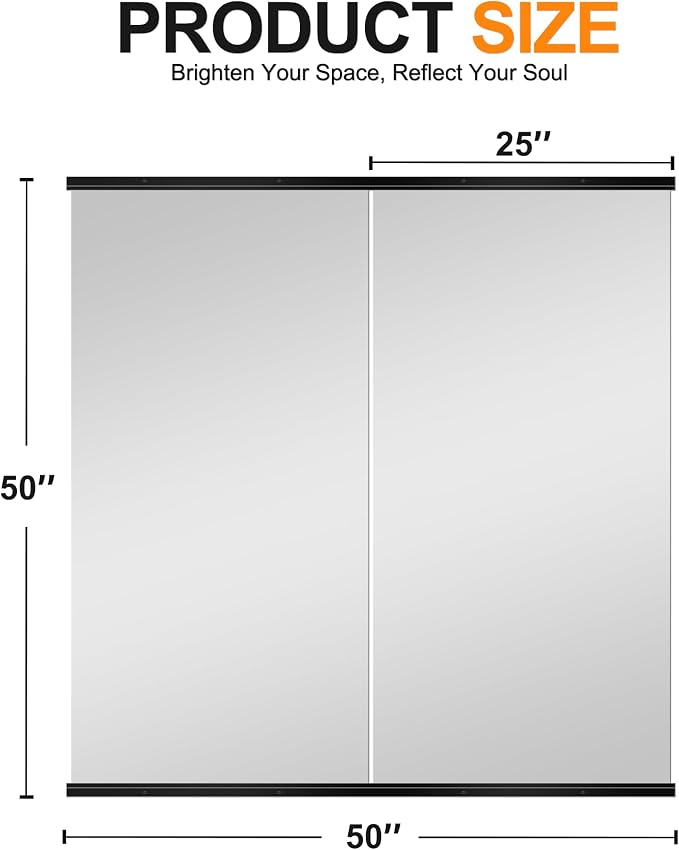 Delma Home Gym Mirror, 50''x25''x2PCS Black Wall Mounted Large Frameless Tempered Glass Wall Mirror for Home Gym, Garage, Bedroom, Bathroom