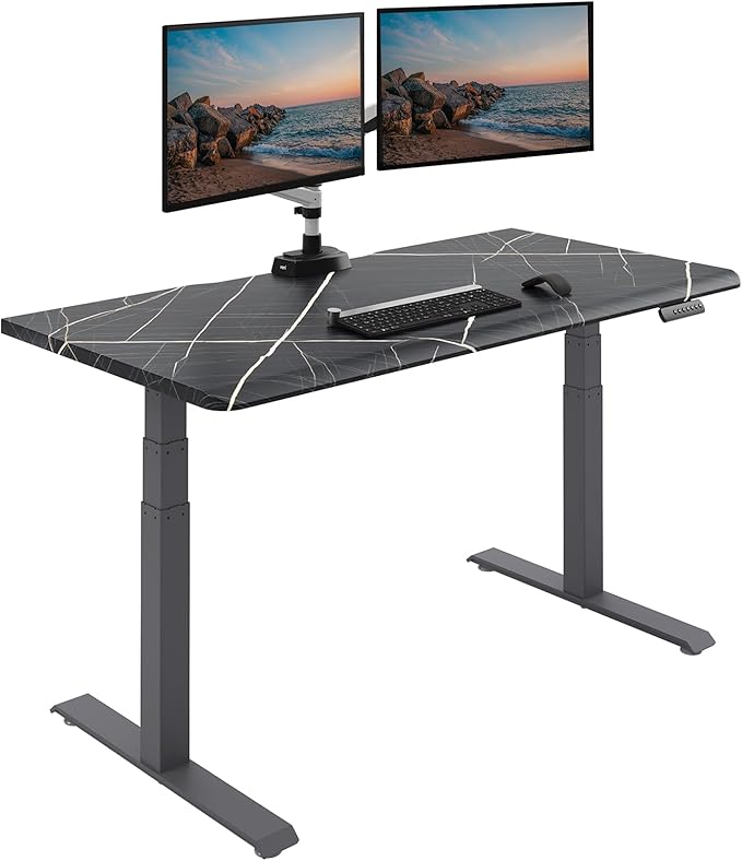 Vari ComfortEdge 60x30 Inch Adjustable Electric Standing Desk – Limited Edition Sit Stand VariDesk with Memory Presets & Sloped Front Edge + Tool-Free Assembly (Black Marble/Slate Legs)
