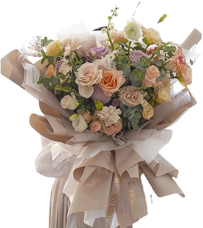 MLSG 20 Sheet Solid Color Heart Wrapping Paper - Waterproof Floral Bouquet Wrapping Paper, Florist Supplies Packaging Paper for Wedding Birthday Gift Wrap Paper (Naked Color)
