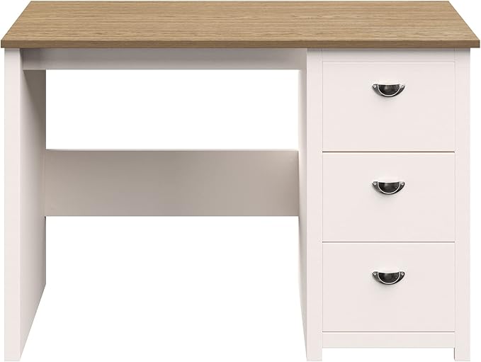 Computer Desk - Traditional Desk with Attached 3-Drawer File Cabinet - for Home Office, Bedroom, Computer, or Craft Table by Lavish Home (White)