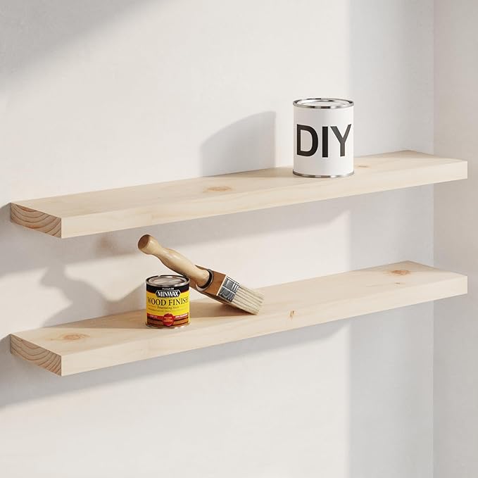 Homeforia 30 inch Wood Floating Shelves, High End Solid Natural Wood 30inch Floating Shelf for Wall, Unfinished Wooden 30 inches Floating Shelves, Heavy Duty Bracket, 30 X 6.5 X 1.75 in, Set of 3