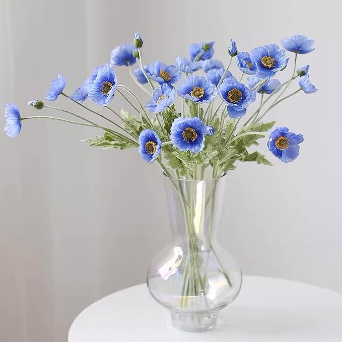 Artificial Flowers 6 Stems Poppy Silk Bouquet,for Wedding, Home, Party Decoration,Table Centerpiece Arrangement(Blue)