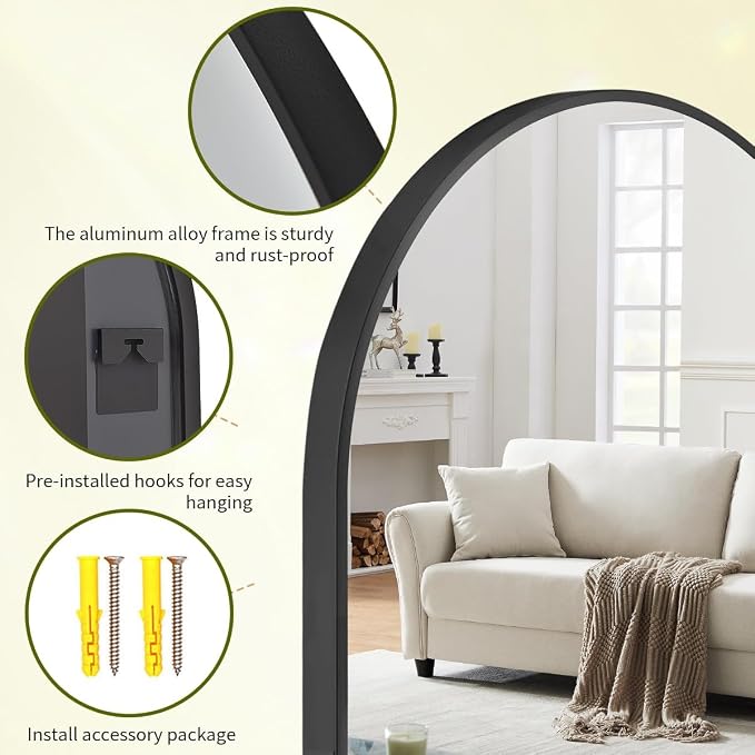 BEAUTYPEAK 26"x28" Arch Bathroom Mirror, Wall Mounted Vanity Metal Frame Mirror for Bedroom, Entryway, Living Room, Black