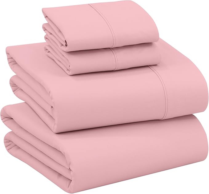 RUVANTI 100% Cotton Sheets Queen Size Set, 4 Pieces, Soft & Breathable Percale Weave Bedding, Deep Pocket 16", Hotel Standard, Crisp Cool Feeling, Durable, Perfect Dyed Bed Sheet, Bridal Rose